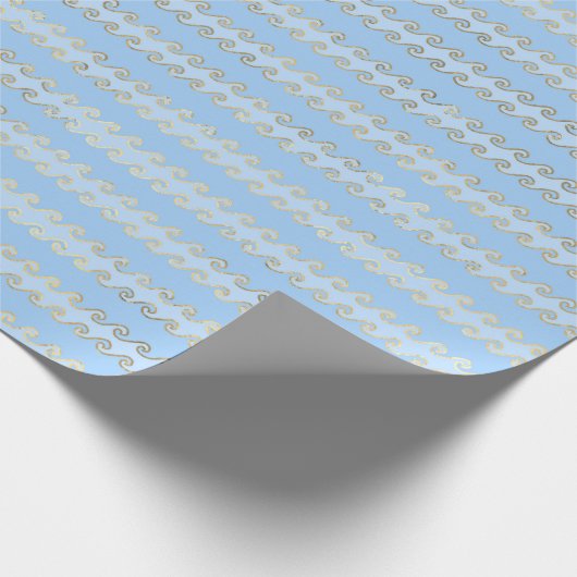 Metallisches Gold-Wave Blue unter dem Meeresthema Geschenkpapier (Ecke)