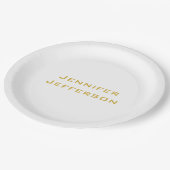 Metallisches Gold & Weiß Professionell Modern Eleg Pappteller (Schrägansicht)