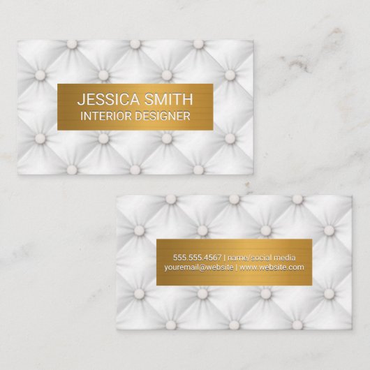 Metallisches Gold | Weiße Upholstermatte aus Leder Visitenkarte (Vorne/Hinten)