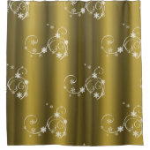 Metallisches Gold, weiße Wirbel Weihnachten Duschvorhang (Vorderseite)