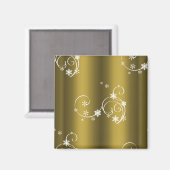 Metallisches Gold, weiße Wirbel Weihnachten Magnet (Vorderseite/Rückseite)