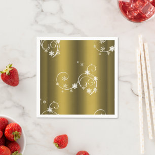 Metallisches Gold, weiße Wirbel Weihnachten Serviette
