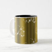 Metallisches Gold, weiße Wirbel Weihnachten Zweifarbige Tasse (Vorderseite Links)