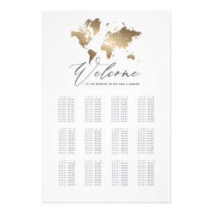 Metallisches Gold Weltkarte für Hochzeitssitze Fotodruck