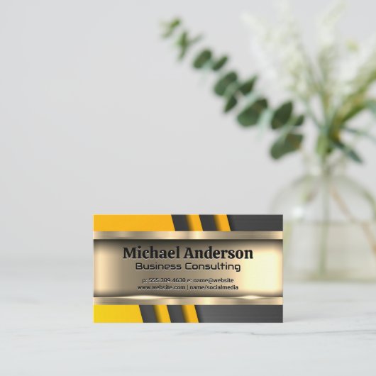 Metallisches Gold | Yellow Black Industrial Visitenkarte (Stehend Vorderseite)