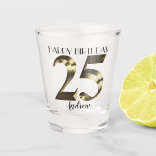 Metallisches goldenes 25. Geburtstagsschussglas Schnapsglas