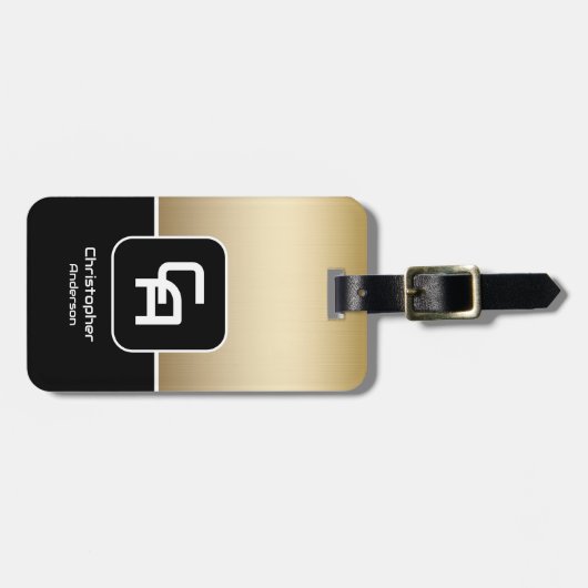 Metallisches Goldmonogramm Gepäckanhänger (Vorderseite horizontal)