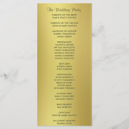 Metallisches GoldWedding-Programm Programm (Rückseite)