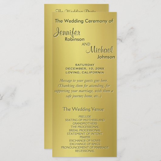 Metallisches GoldWedding-Programm Programm (Vorne/Hinten)