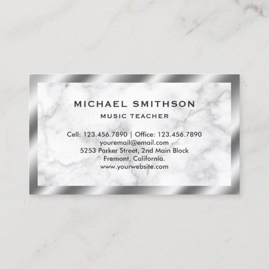 Metallisches graues Drum Kit aus weißem Marmor Visitenkarte (Rückseite)