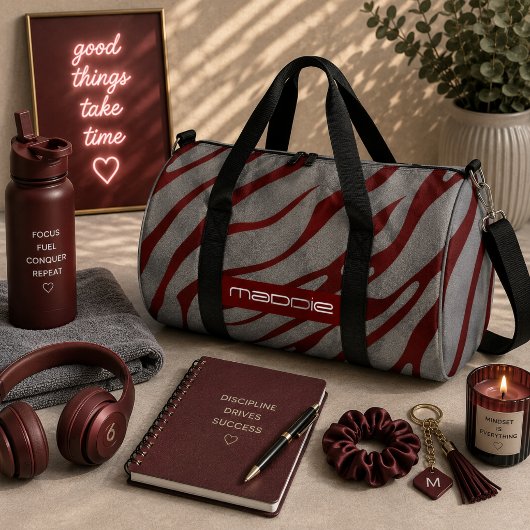 Metallisches Gray Zebra Stripes Muster Duffle Bag