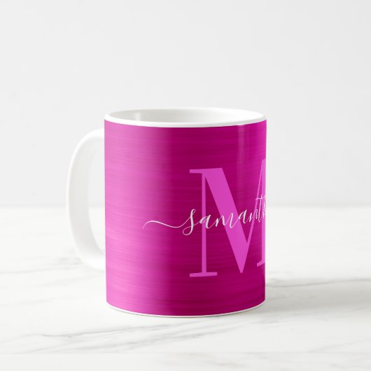 Metallisches Hot-Pink-Signature-Monogramm Kaffeetasse (Vorderseite Links)
