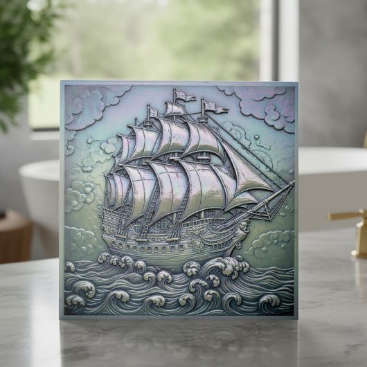 Metallisches Irisierendes Segelschiff ID1223 Fliese