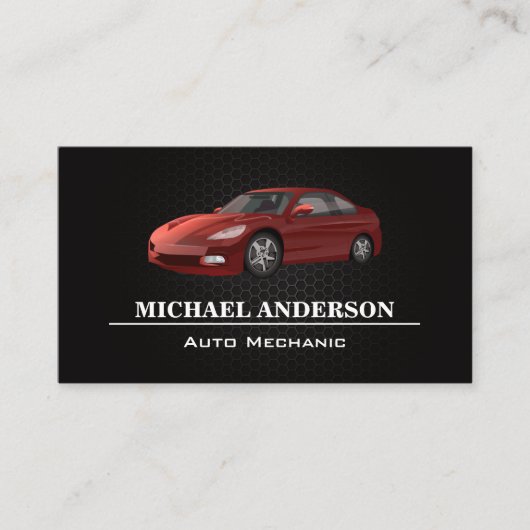 Metallisches Kohlenstoffmuster | Red Car Logo Visitenkarte (Vorderseite)