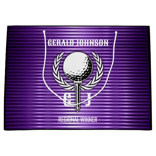 Metallisches Lila Lines Golf Monogram Design Große Geschenktüte (Vorderseite)