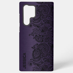 Metallisches Lila mit schwarzer Paisley-Spitze Samsung Galaxy Hülle