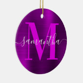 Metallisches Magenta Lila Signature Monogram Foto Keramik Ornament (Rechts)