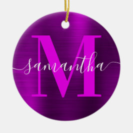 Metallisches Magenta Lila Signature Monogram Foto Keramik Ornament
