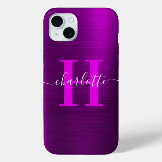 Metallisches Magenta Lila Signature Monogramm Case-Mate iPhone Hülle (Rückseite)