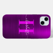 Metallisches Magenta Lila Signature Monogramm Case-Mate iPhone Hülle (Rückseite (Horizontal))
