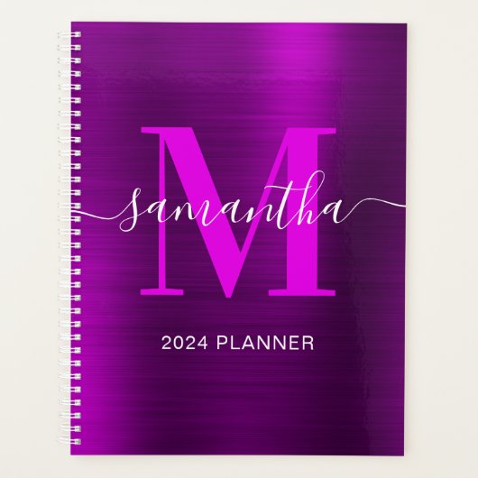 Metallisches Magenta Lila Signature Monogramm Planer (Vorderseite)