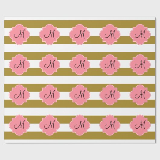 Metallisches Monogramm-Muster aus Gold und Rosa Geschenkpapier (Flach)