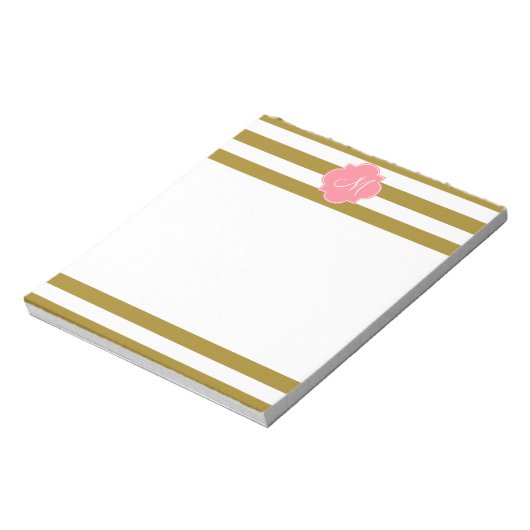 Metallisches Monogramm-Muster aus Gold und Rosa Notizblock (Rotiert)