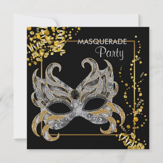 Metallisches Papier Silver Gold Masquerade Party Einladung (Vorderseite)