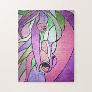 Metallisches Pferd im rosa Puzzle