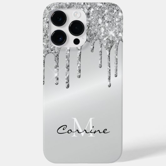 Metallisches Platin-Monogramm-Silber-Drift-Glitzer Case-Mate iPhone Hülle (Rückseite)