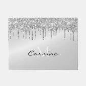 Metallisches Platin-Monogramm-Silber-Drift-Glitzer Fußmatte (Vorderseite)