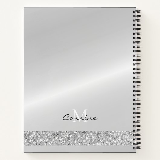Metallisches Platin-Monogramm-Silber-Drift-Glitzer Notizblock (Rückseite)