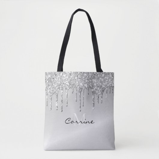 Metallisches Platin-Monogramm-Silber-Drift-Glitzer Tasche (Vorderseite)