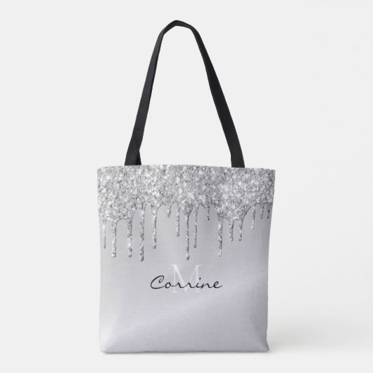 Metallisches Platin-Monogramm-Silber-Drift-Glitzer Tasche (Rückseite)