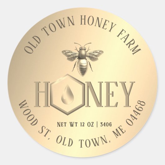Metallisches Queen Bee Gold Tropfen Honey Label Runder Aufkleber (Vorderseite)