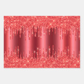 Metallisches Red Christmas Dripping Glitzer Combo Geschenkpapier Set (Vorderseite 3)