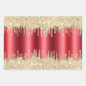 Metallisches Red Christmas Dripping Glitzer Combo Geschenkpapier Set (Vorderseite)