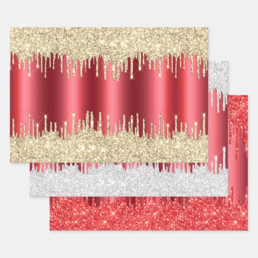Metallisches Red Christmas Dripping Glitzer Combo Geschenkpapier Set (Set)