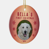 Metallisches Red Snowflake Puppy Foto Keramik Ornament (Rechts)