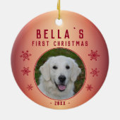 Metallisches Red Snowflake Puppy Foto Keramik Ornament (Hinten)