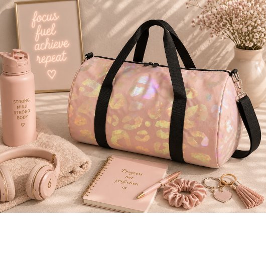 Metallisches rosa Leopardmuster Duffle Bag