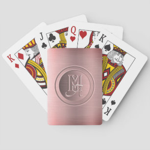 Metallisches Rosa Stahl Graviertes Monogramm Spielkarten
