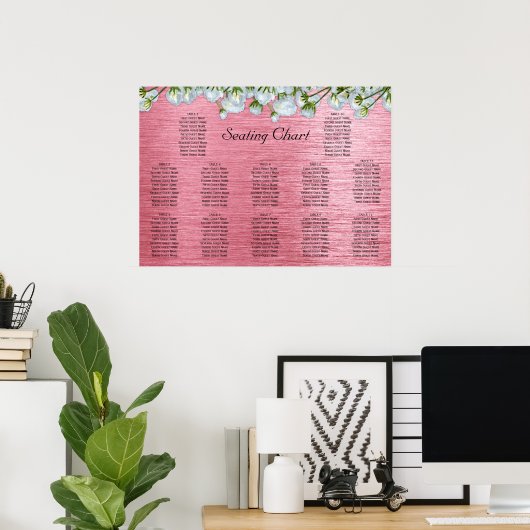 Metallisches Rosa- und Weißrosensiegeldiagramm Poster (Heimbüro)