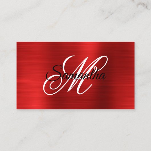 Metallisches Rotes Foil Fancy Monogramm Visitenkarte (Vorderseite)