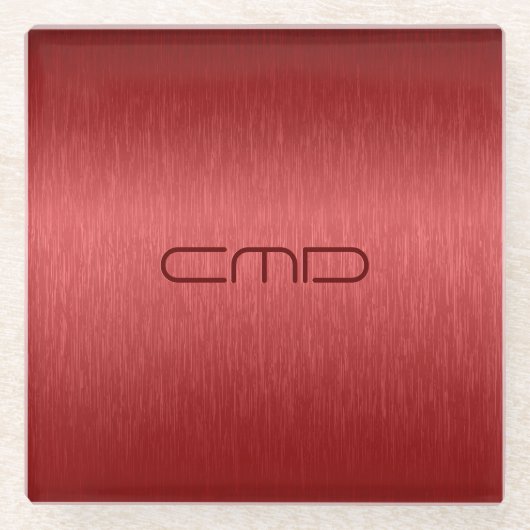 Metallisches rotes Hintergrundmonogramm Glasuntersetzer (Vorderseite)