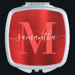 Metallisches Rotes Signaturmonogramm Taschenspiegel<br><div class="desc">Erstellen Sie Ihren eigenen personalisierten Namen und einen mit Monogramm Kompaktspiegel für eine Brautjungfrau. Die rote Imitat-Metallic-Folie der digitalen Kunst druckt wie ein Foto. Das zeitgenössische Rot-Weiß-Monogramm mit elegantem Kalligraphiedesign kann individuell gestaltet werden.</div>