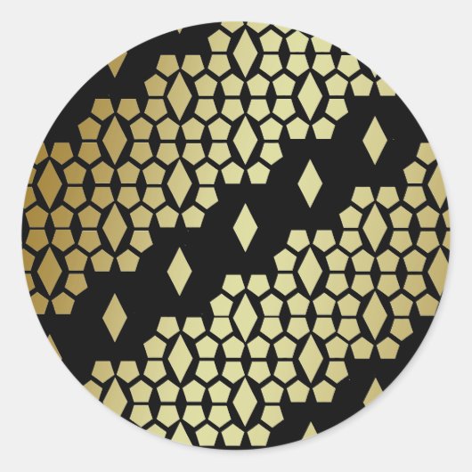 Metallisches Schwarz-Gold Diamond-Honeycomb-Muster Runder Aufkleber (Vorderseite)