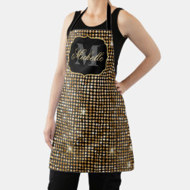 Metallisches Schwarz-Gold-Glitzer-Glam-Dots-Monogr Schürze