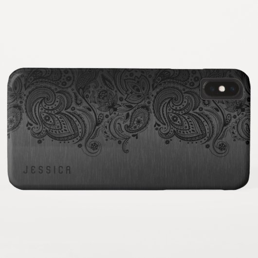 Metallisches Schwarz mit schwarzer Paisley-Spitze Case-Mate iPhone Hülle (Rückseite (Horizontal))