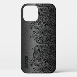 Metallisches Schwarz mit schwarzer Paisley-Spitze Case-Mate iPhone Hülle